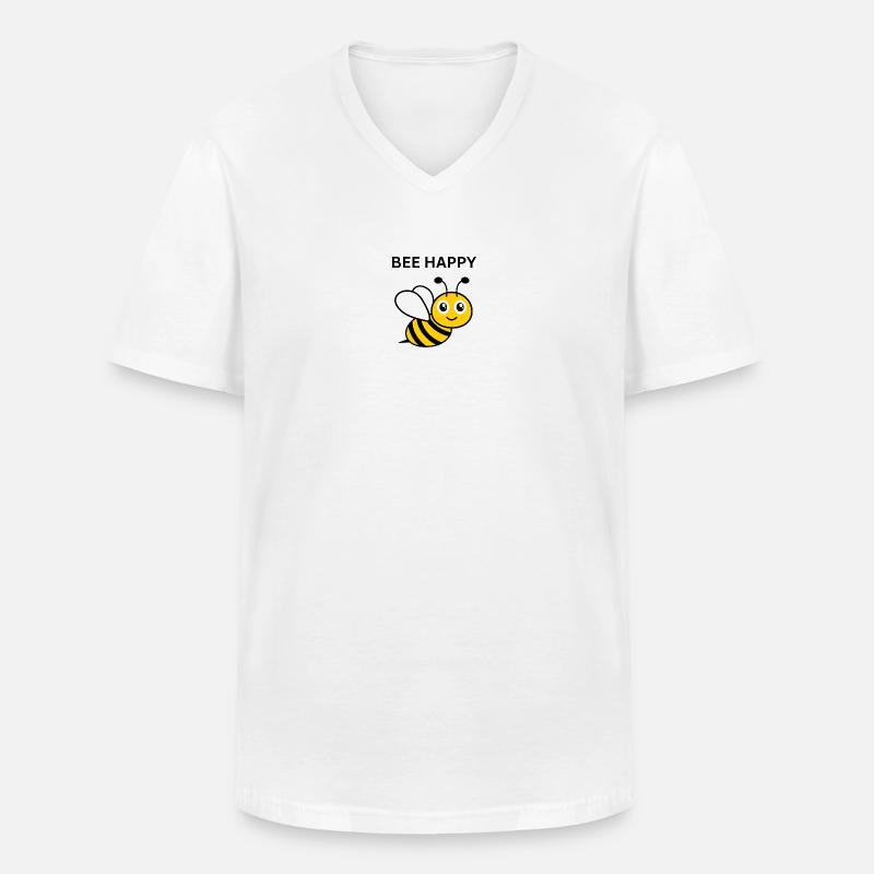 BEE HAPPY - Männer-T-Shirt mit V-Ausschnitt - Weiß