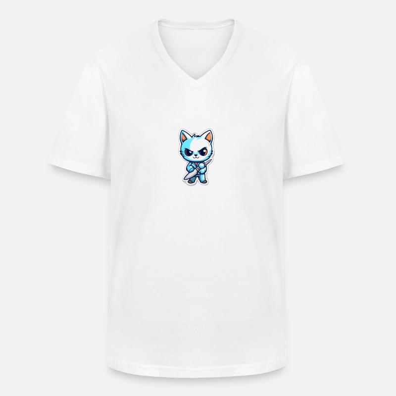 Gefährliche Katze mit Messer - Männer-T-Shirt mit V-Ausschnitt - Weiß