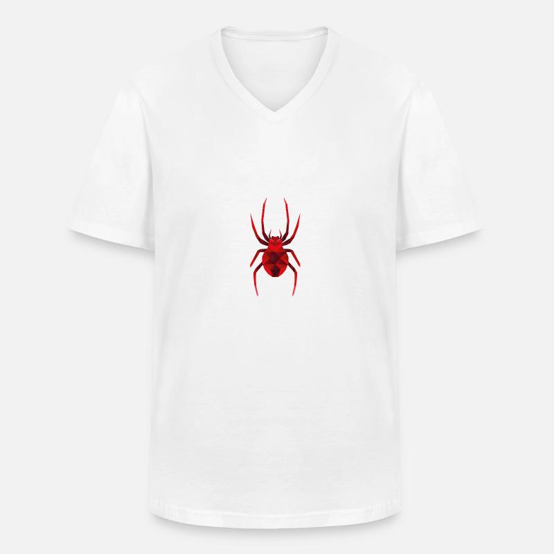 Rote Low Polygon Spinne - Männer-T-Shirt mit V-Ausschnitt - Weiß