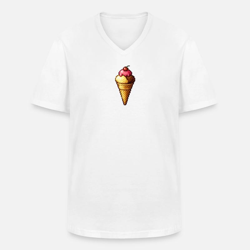 Retro Pixel Eiscreme Cone - Men's V-Neck T-Shirt - white