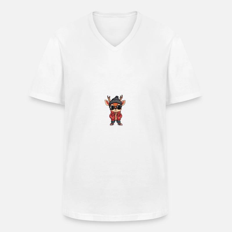 Hirsch Winter Comic - Männer-T-Shirt mit V-Ausschnitt - Weiß
