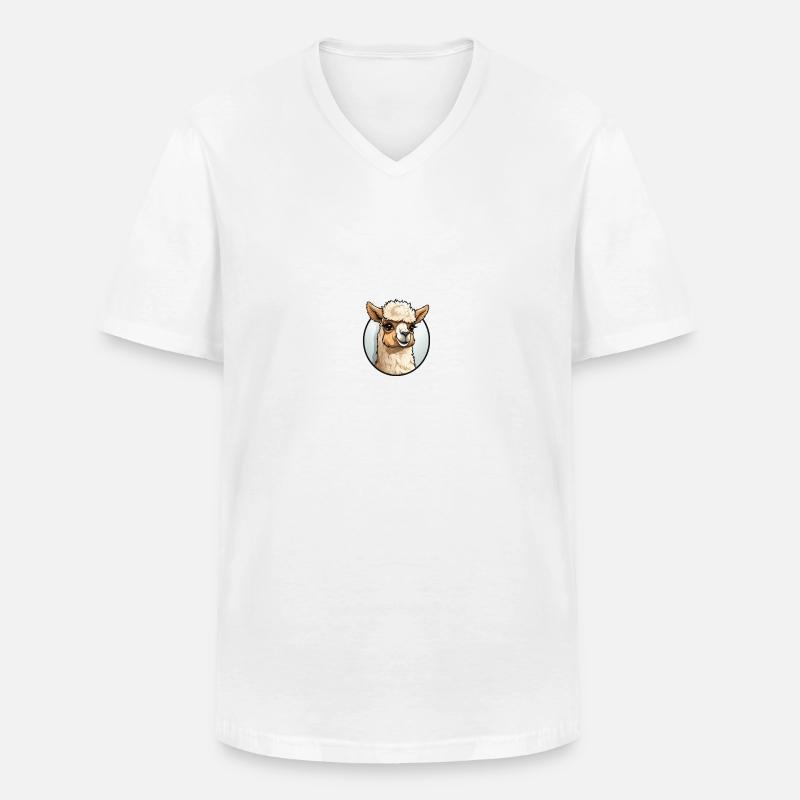 Alpaka - Männer-T-Shirt mit V-Ausschnitt - Weiß