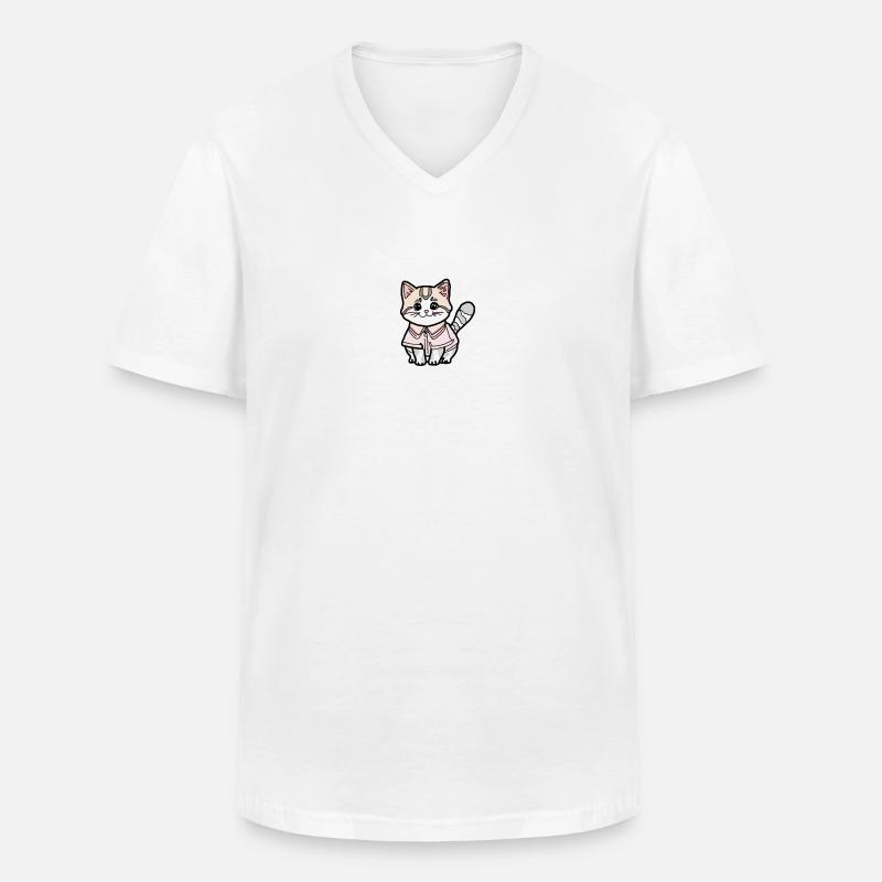 Katze mit Pulli - Männer-T-Shirt mit V-Ausschnitt - Weiß
