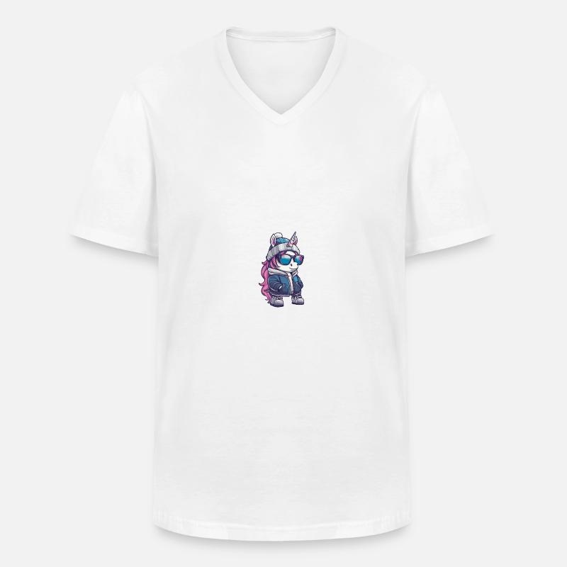 Einhorn Winter Comic - Männer-T-Shirt mit V-Ausschnitt - Weiß