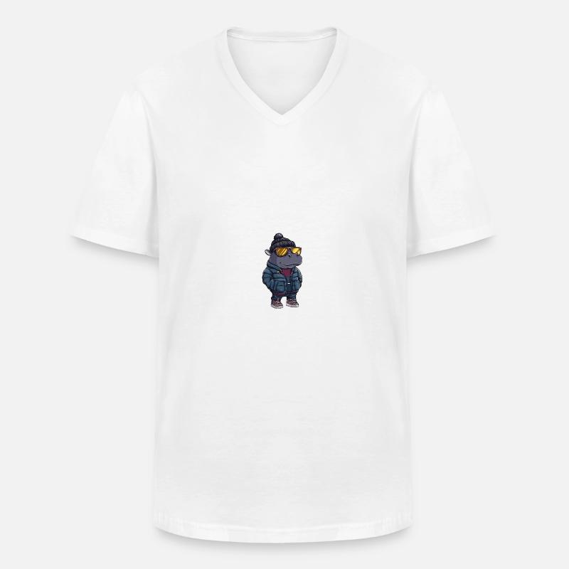 Nilpferd Winter Comic - Männer-T-Shirt mit V-Ausschnitt - Weiß
