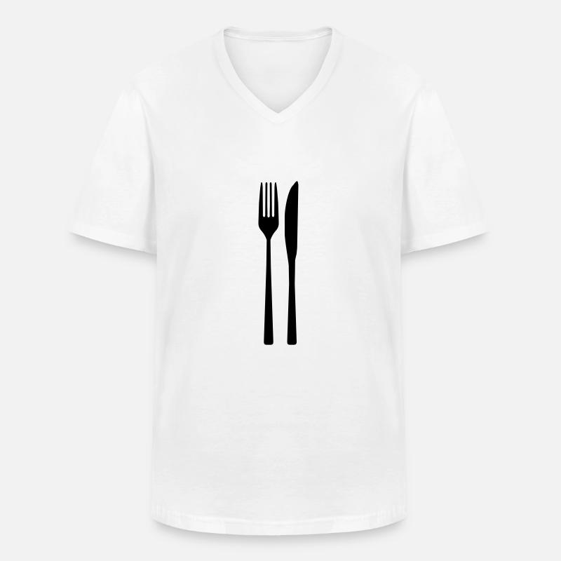 Messer Gabel - Spoon Fork - Männer-T-Shirt mit V-Ausschnitt - Weiß