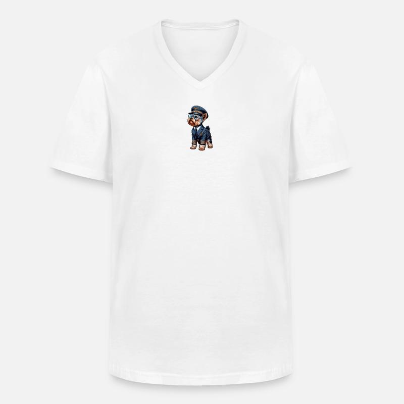 Yorkshire Terrier Pilot - Männer-T-Shirt mit V-Ausschnitt - Weiß
