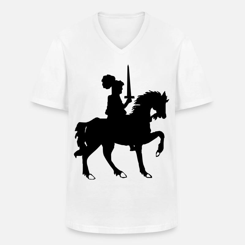 Cavaliere con spada e cavallo - Maglietta da uomo classica con scollo a V - bianco