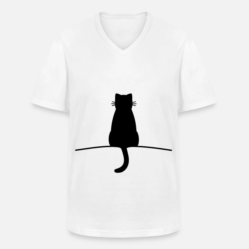 Katze Silhouette Kater Kätzchen minimal - Männer-T-Shirt mit V-Ausschnitt - Weiß