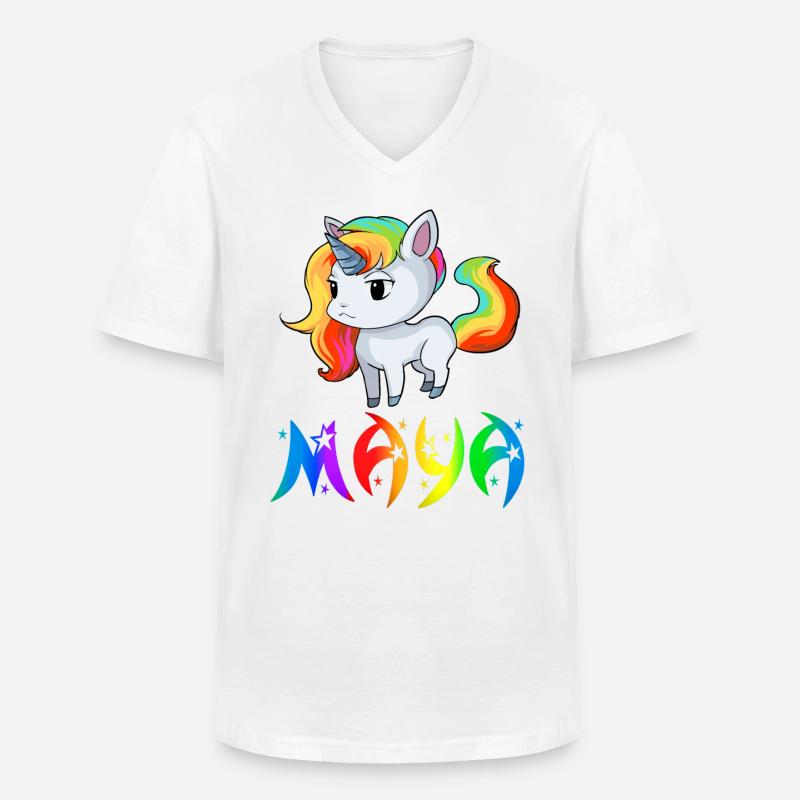 Maya Einhorn - Männer-T-Shirt mit V-Ausschnitt - Weiß