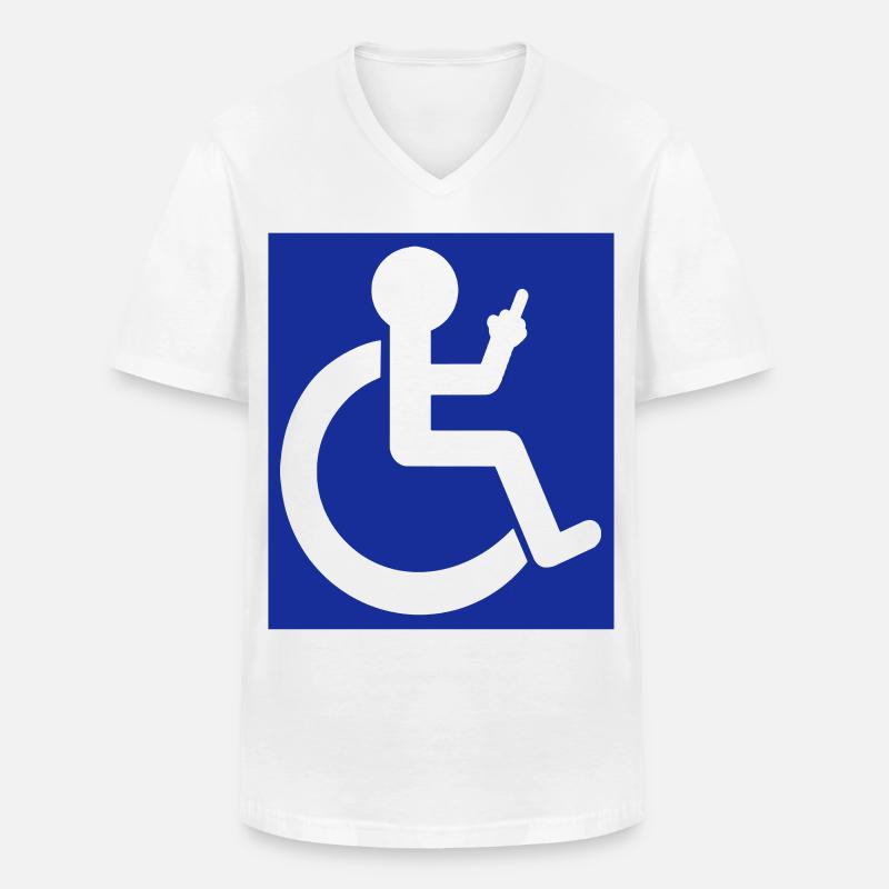 Rollstuhl-Symbol mit Mittelfinger # - Männer-T-Shirt mit V-Ausschnitt - Weiß