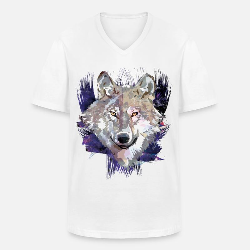 Wolf | Tier | Grauer Wolf - Männer-T-Shirt mit V-Ausschnitt - Weiß