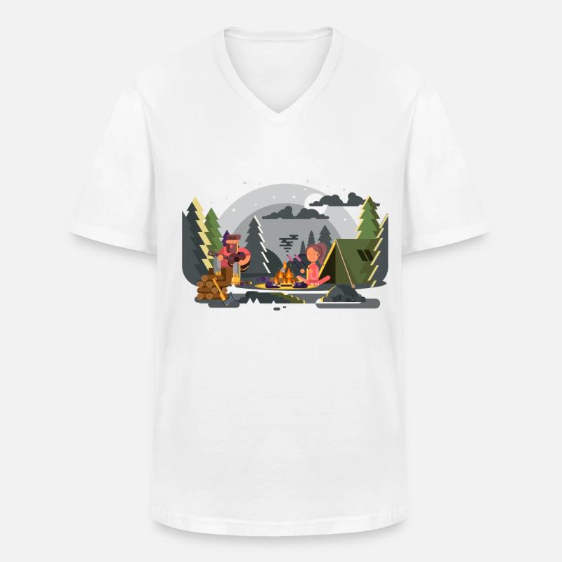 Lagerfeuer Waldcamping Duo - Männer-T-Shirt mit V-Ausschnitt - Weiß