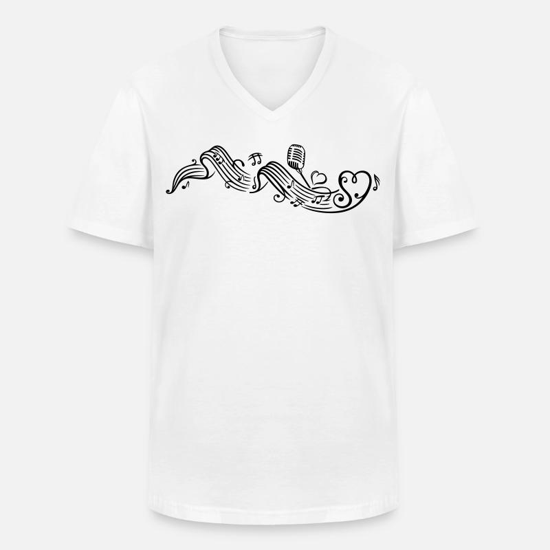 Notenblatt mit microphon, music, notes, clef - Männer-T-Shirt mit V-Ausschnitt - Weiß