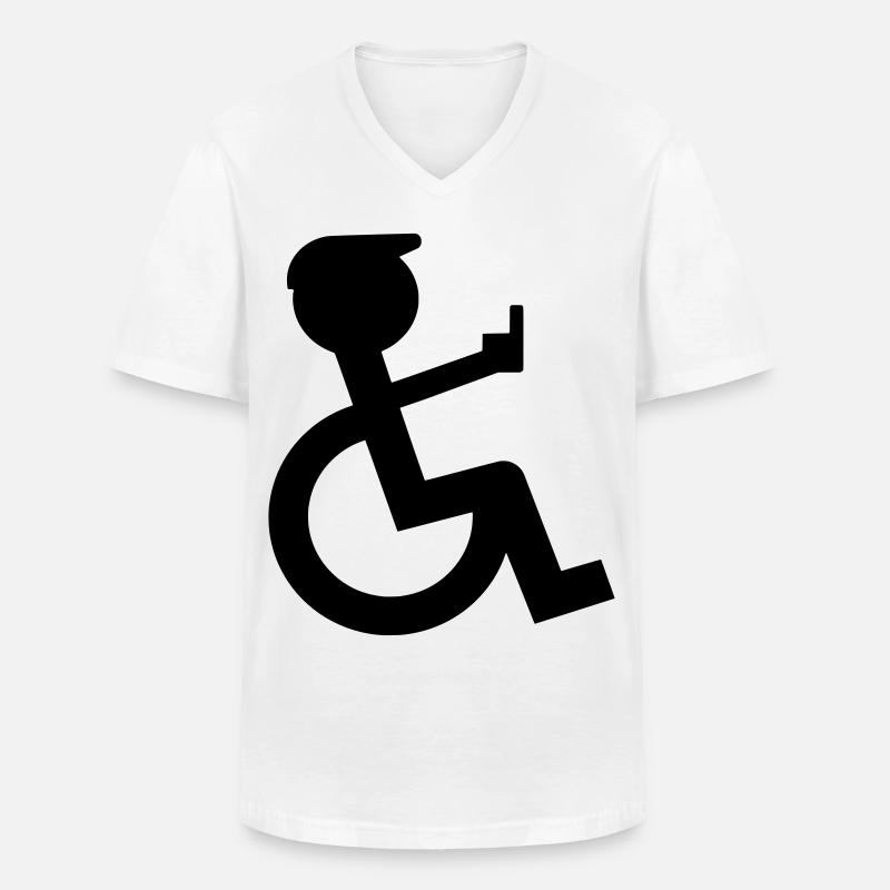 Rollstuhlfahrer zeigt Mittelfinger # - Männer-T-Shirt mit V-Ausschnitt - Weiß