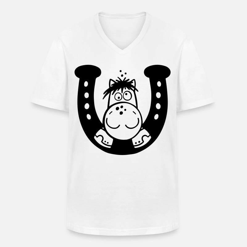 Pferd auf Hufeisen - Männer-T-Shirt mit V-Ausschnitt - Weiß