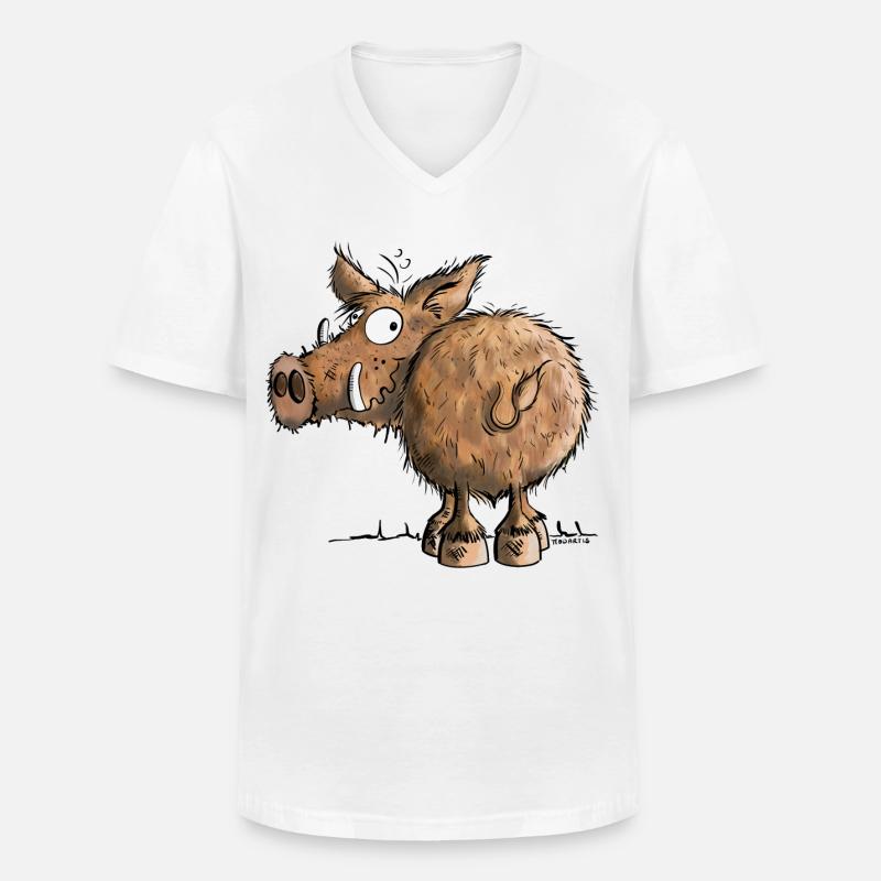 Divertente Cinghiale - Maglietta da uomo classica con scollo a V - bianco