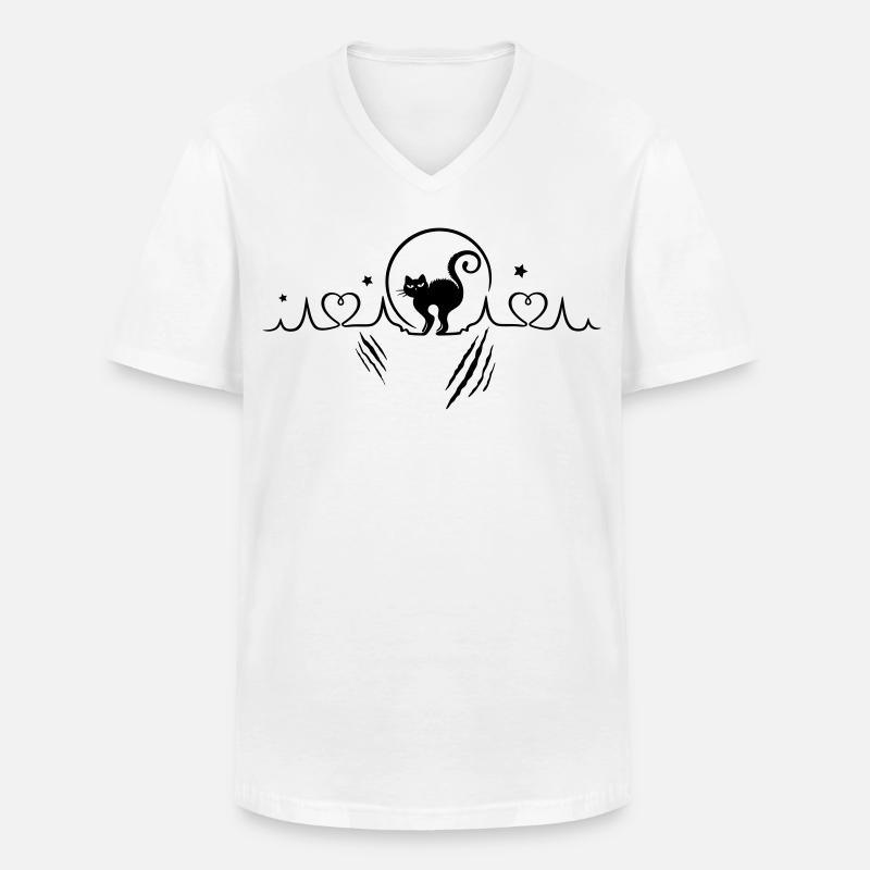 Katze Herzschlag Herzfrequenz Kratzer - Männer-T-Shirt mit V-Ausschnitt - Weiß