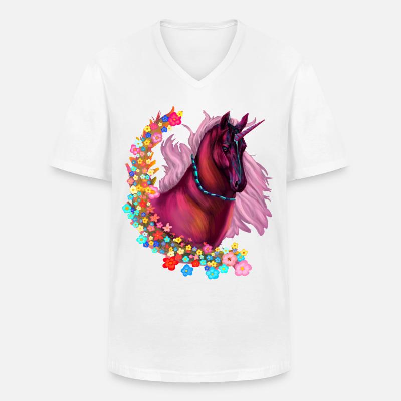 Rosa Einhorn - Männer-T-Shirt mit V-Ausschnitt - Weiß