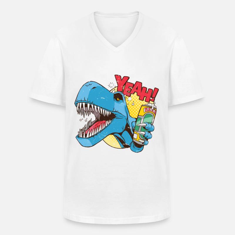 T-Rex mit Bierdose - Männer-T-Shirt mit V-Ausschnitt - Weiß