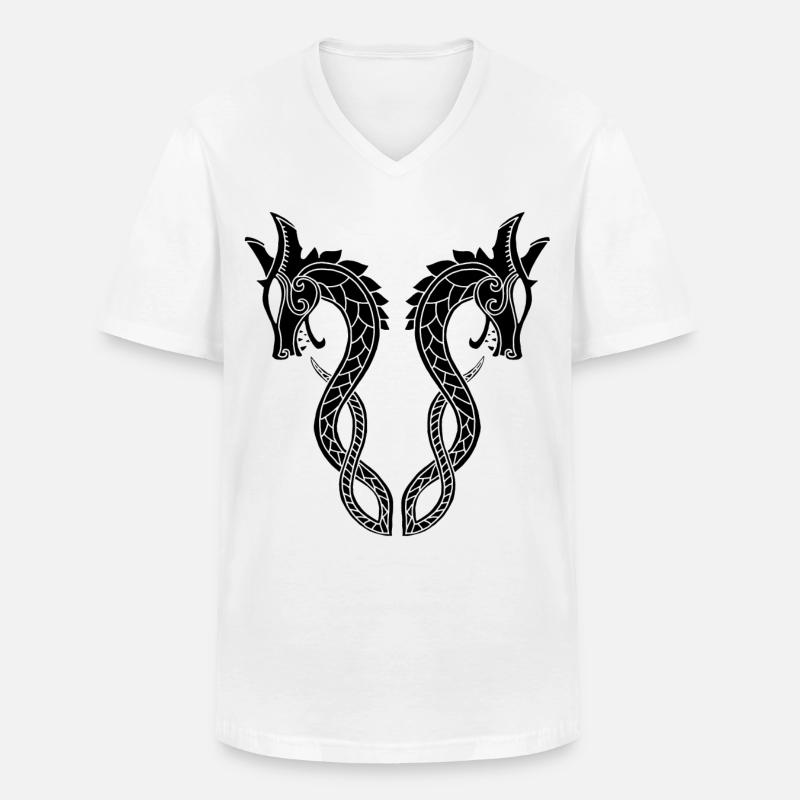Schwarzer Drache mit zwei Köpfen - Männer-T-Shirt mit V-Ausschnitt - Weiß