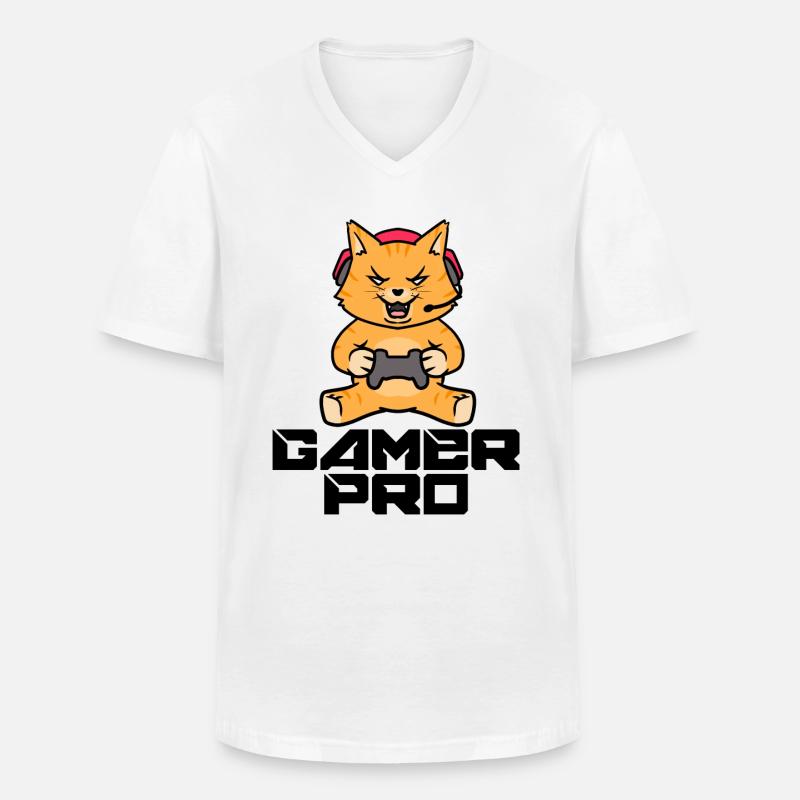 Gamer Zocker Headset Controller Videogames - Männer-T-Shirt mit V-Ausschnitt - Weiß