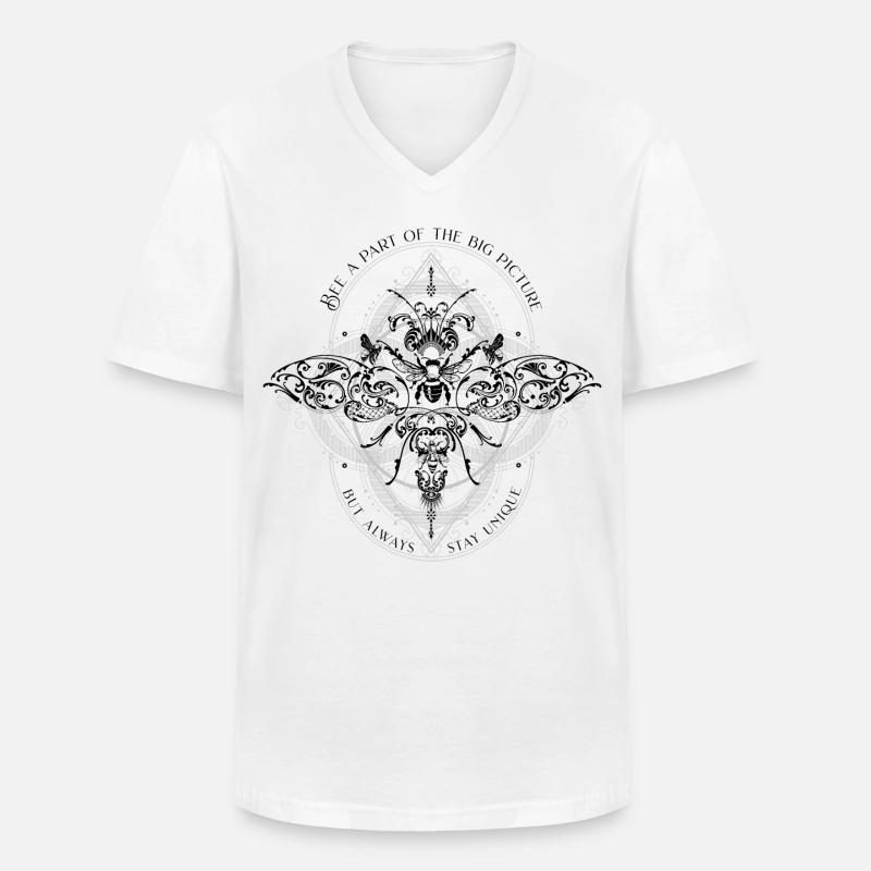 Bee Psychedelic Geometry Pattern cool dicton - T-shirt col V Homme - blanc