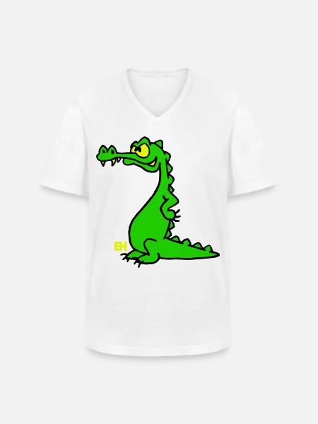 Smiling Crocodile, dreifarbiges Design - Männer-T-Shirt mit V-Ausschnitt - Weiß
