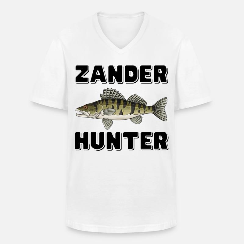 Zander Hunter – Predator-Angelhemd - Männer-T-Shirt mit V-Ausschnitt - Weiß