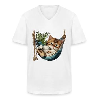 Katze in einer Hängematte - Männer-T-Shirt mit V-Ausschnitt - Weiß - Vorne - AI Model Male 185 light (185cm)