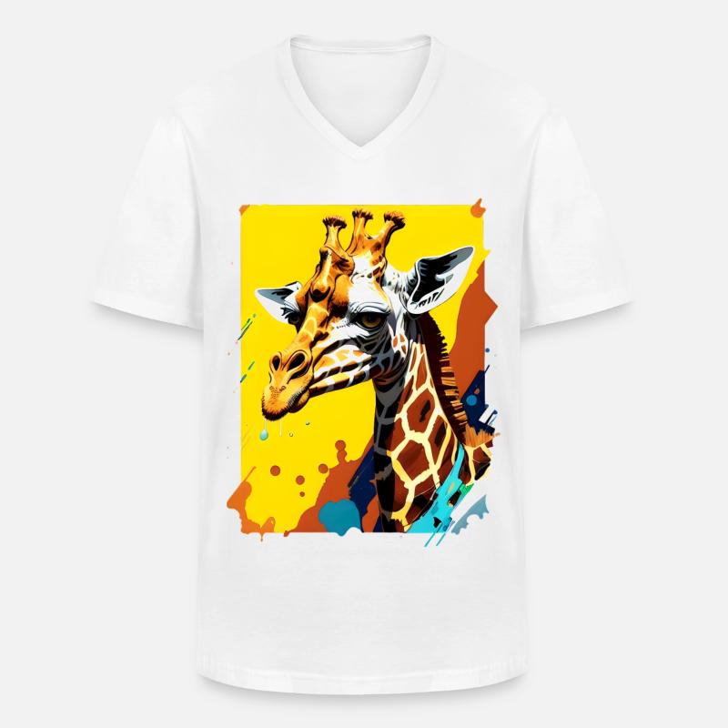 Giraffe Farbexplosion Neon - Männer-T-Shirt mit V-Ausschnitt - Weiß