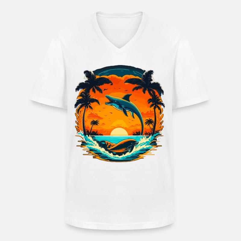 Delphin Sommer Sunset - Männer-T-Shirt mit V-Ausschnitt - Weiß