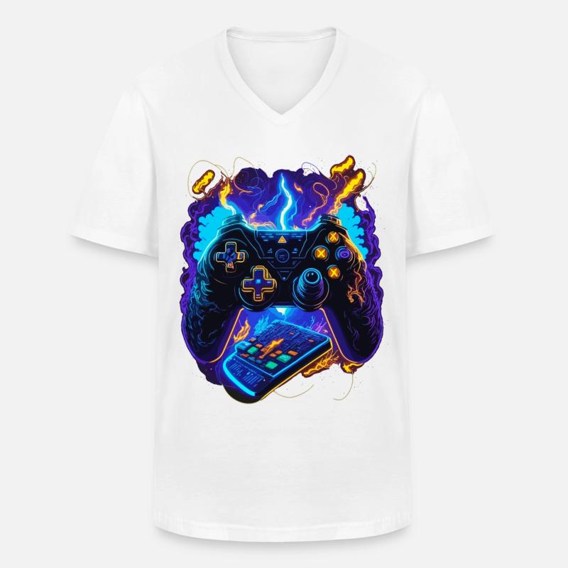 Cyber Gaming Controller - Männer-T-Shirt mit V-Ausschnitt - Weiß