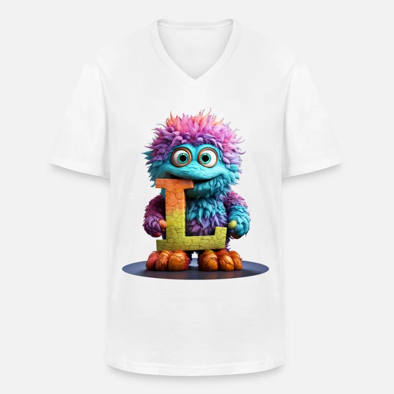 Regenbogenmonster mit Buchstabe L - Männer-T-Shirt mit V-Ausschnitt - Weiß