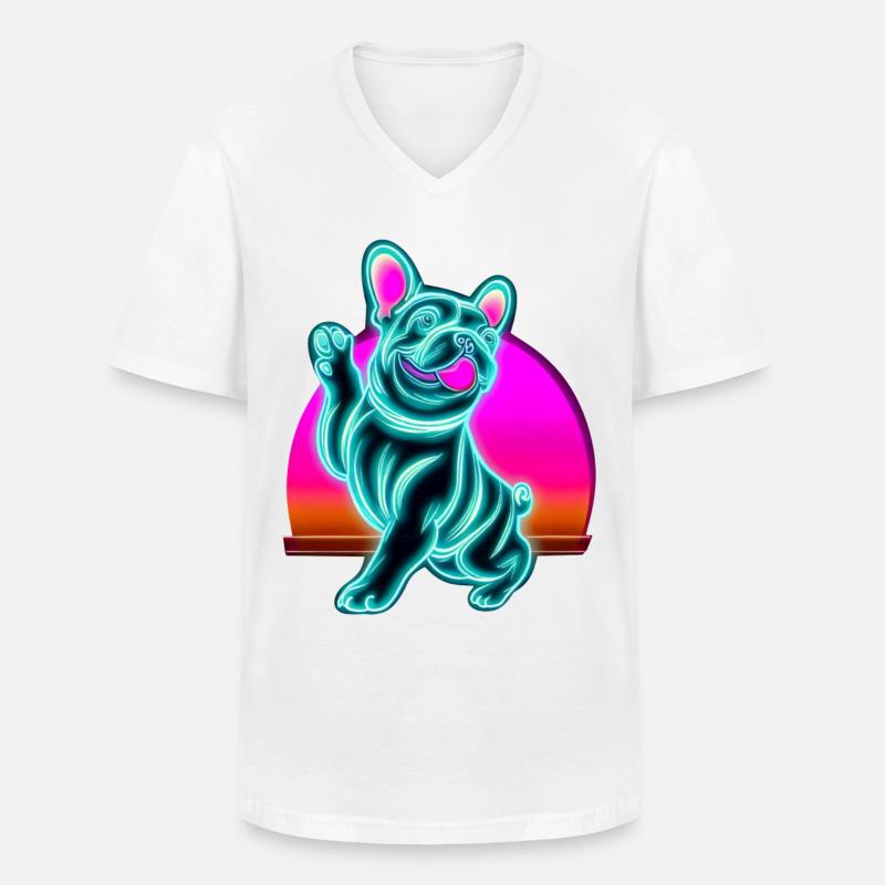 Frenchi Bulldogge Synthwave Sunset - Männer-T-Shirt mit V-Ausschnitt - Weiß