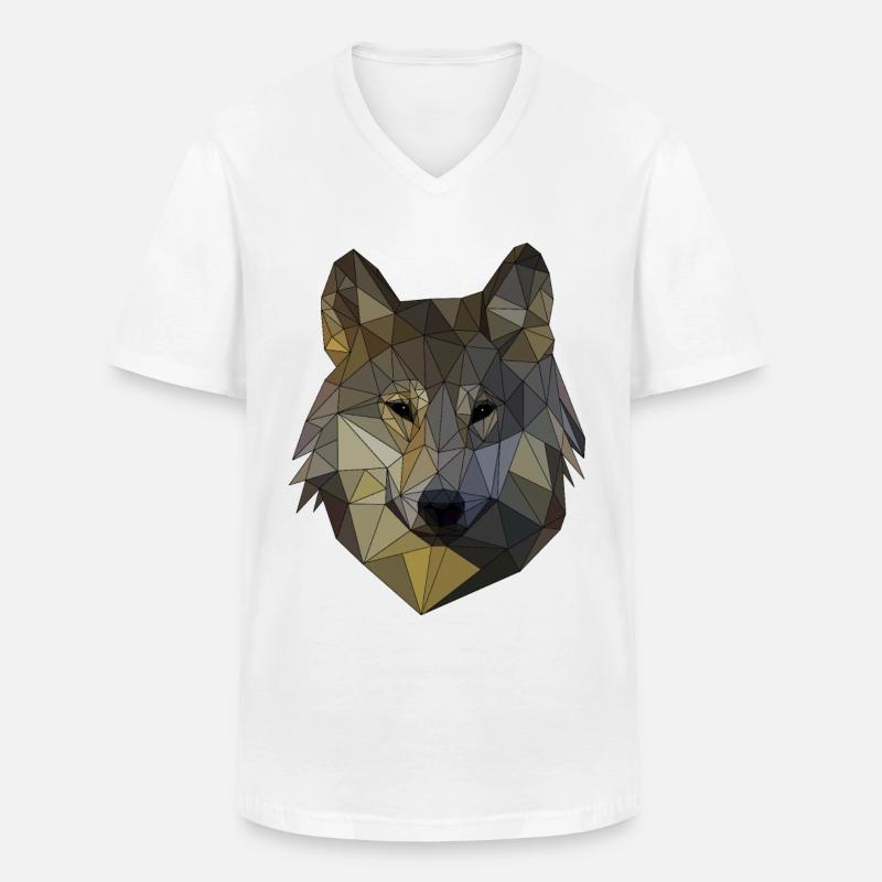 Polygon Wolf Triangular Mosaic Shapes Polyart - Men's V-Neck T-Shirt - white