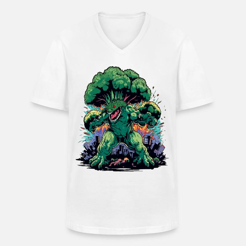 Brokkozilla monstre géant de brocoli - T-shirt col V Homme - blanc