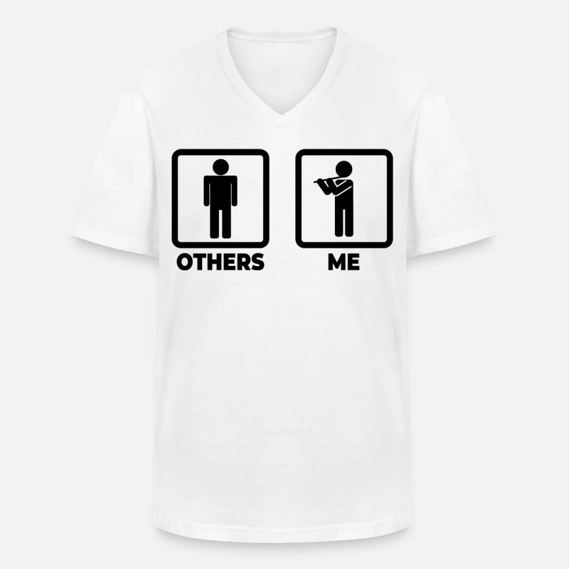 Flöte Strichmännchen - Männer-T-Shirt mit V-Ausschnitt - Weiß