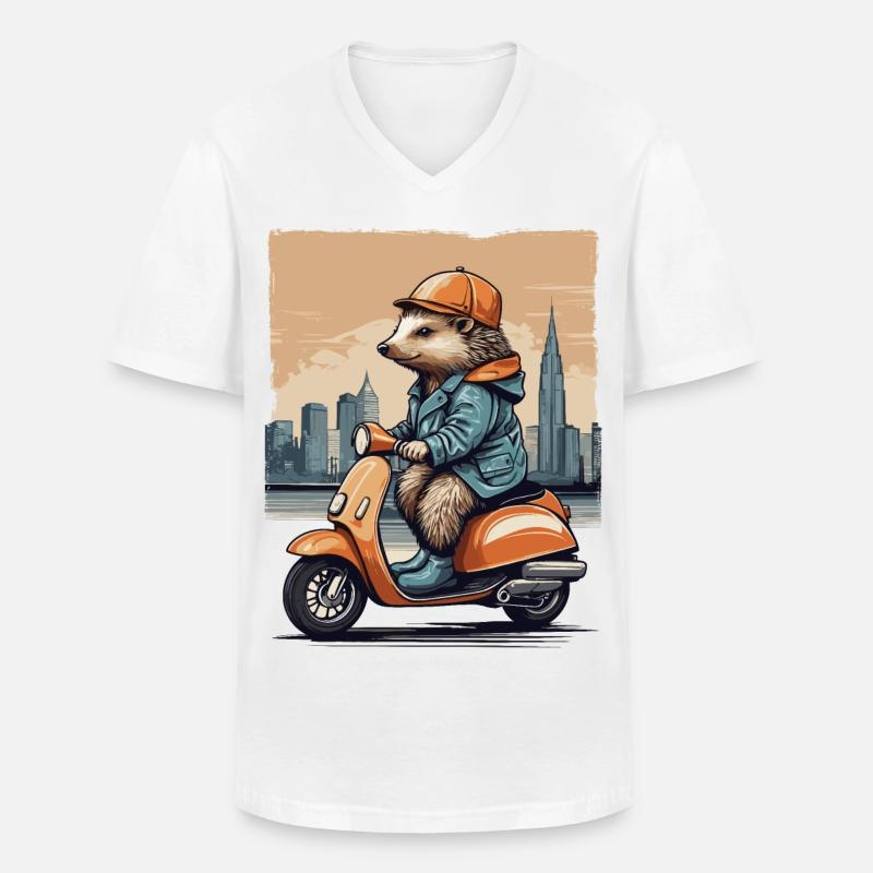 Süßer Igel auf Motorroller - Männer-T-Shirt mit V-Ausschnitt - Weiß
