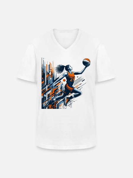 Kvinde Basketball Dunking Design - Klassisk herre T-shirt med V-udskæring - hvid