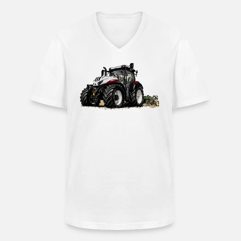 Traktor Steyr 6145 bei der Arbeit - Männer-T-Shirt mit V-Ausschnitt - Weiß