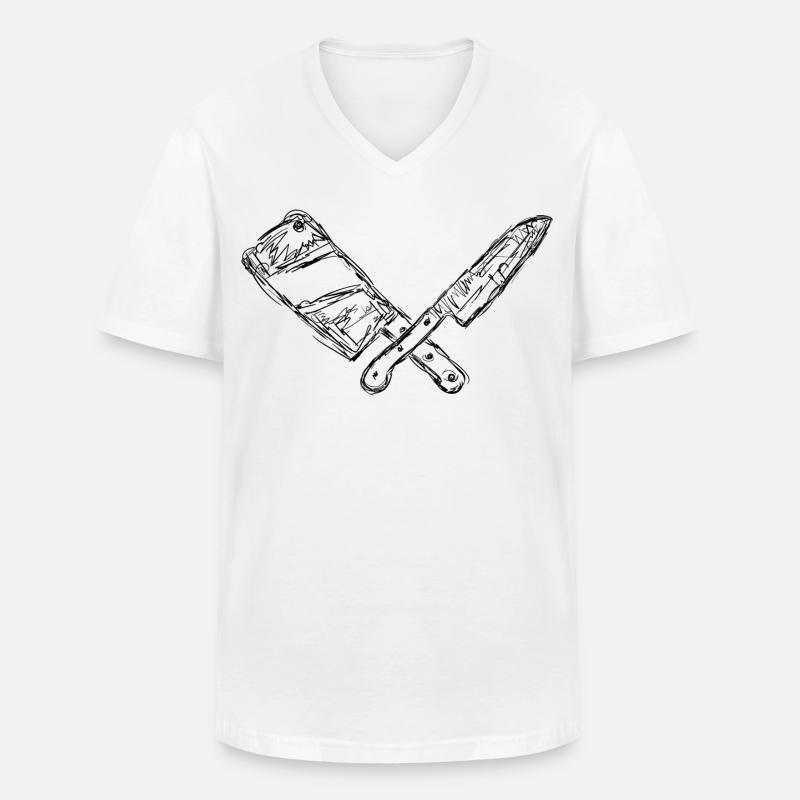Messer und Hackbeil Zeichnung - Männer-T-Shirt mit V-Ausschnitt - Weiß