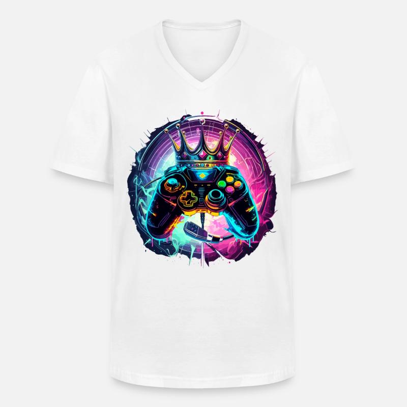 Gaming Controller mit Headset und Krone - Männer-T-Shirt mit V-Ausschnitt - Weiß
