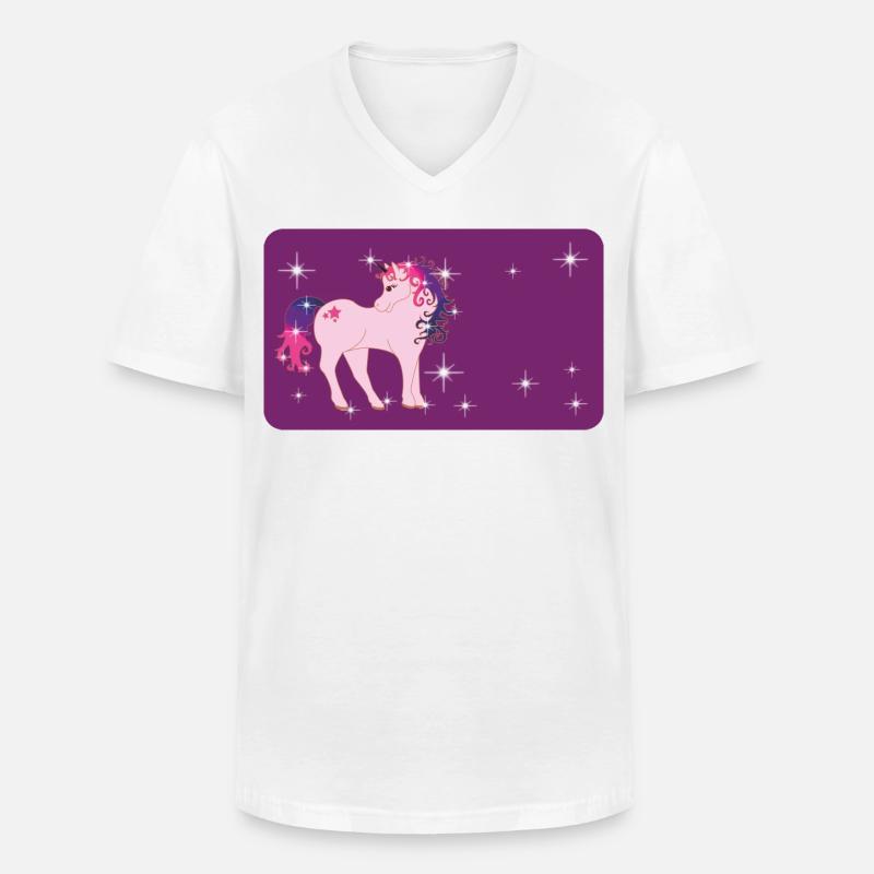 Fantasy Einhorn mit Sternchen - lila  - Männer-T-Shirt mit V-Ausschnitt - Weiß