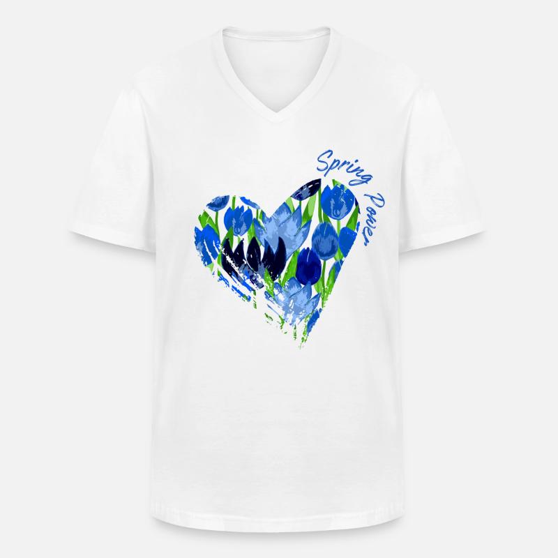 Blue Tulip Heart: Spring Power - Männer-T-Shirt mit V-Ausschnitt - Weiß
