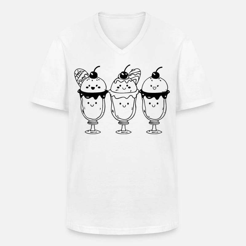 Cartoon Eisbecher - Männer-T-Shirt mit V-Ausschnitt - Weiß