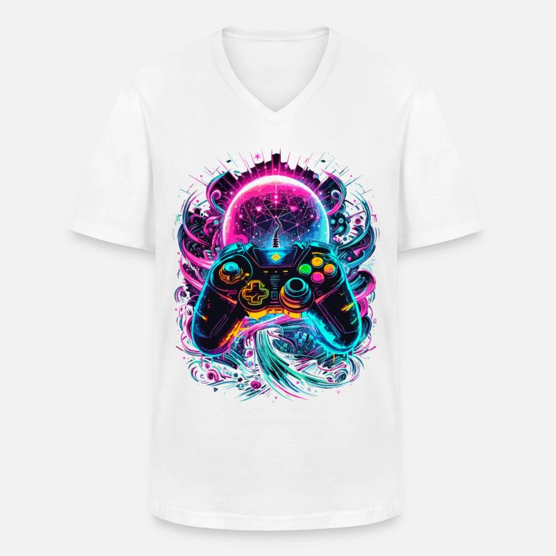 Synthwave Cyberpunk Gaming Controller - Men's V-Neck T-Shirt - white