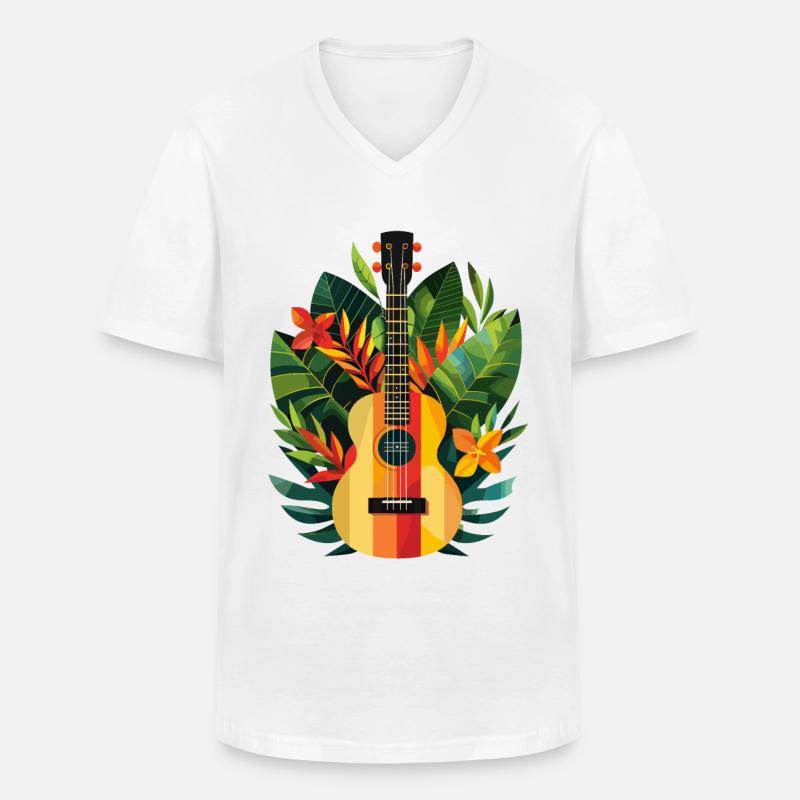 Ukulele Comic Look - Männer-T-Shirt mit V-Ausschnitt - Weiß