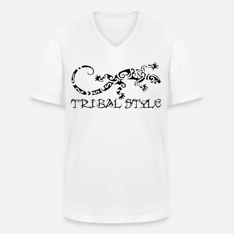 Polynesische schwarze Eidechse - Männer-T-Shirt mit V-Ausschnitt - Weiß