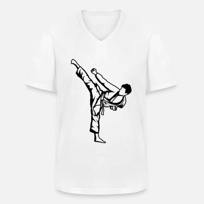 Disegno del ragazzo di karate - Maglietta da uomo classica con scollo a V - bianco